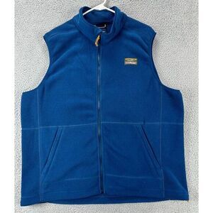 L.L. Bean Vest Adult 2XL Reg Blue Full Zip Sweater Fleece Logo Sleeveless‎ Mens